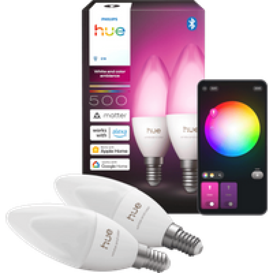 Philips Hue Kaarslamp White and Color E14 Duo Pack Philips Hue Kaarslamp White and Color E14 Duo Pack afbeelding
