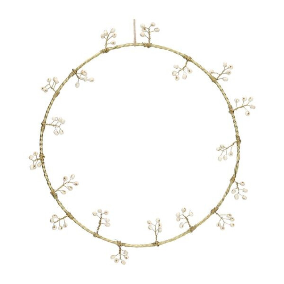 Krans witte besjes, messing, 23 cm Krans witte besjes, messing, 23 cm afbeelding 1