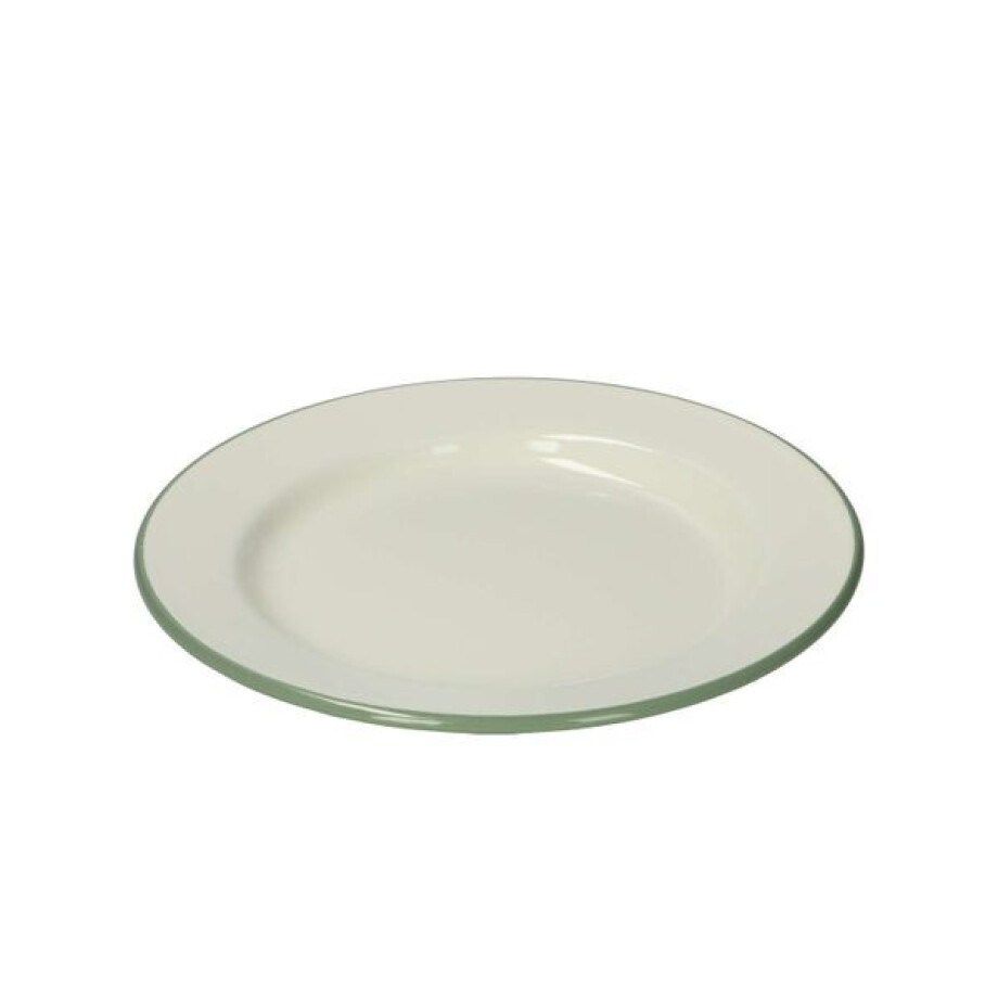Bord, emaille, groengrijs/wit, Ø 22 cm afbeelding 1