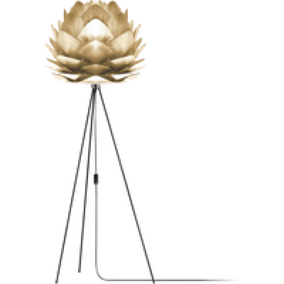 Silvia Medium vloerlamp brushed brass - met tripod zwart - Ø 50 cm afbeelding 