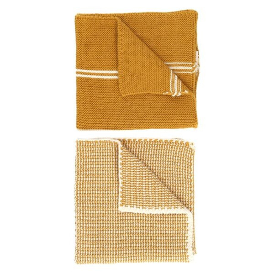 Vaatdoekjes, gebreid katoen, okergeel, 2 stuks, 25 x 25 cm afbeelding 1