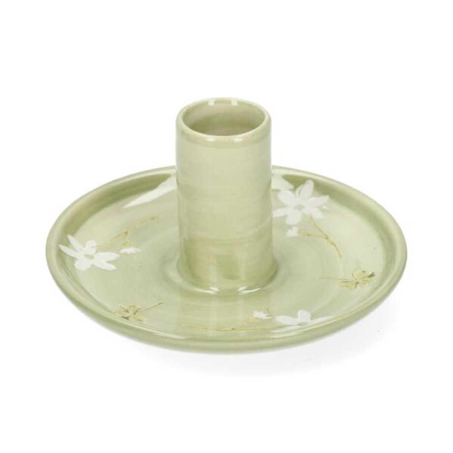 Kandelaar, steengoed, bloemen en klavers,Ø11 cm x 6 cm Kandelaar, steengoed, bloemen en klavers,Ø11 cm x 6 cm afbeelding 1