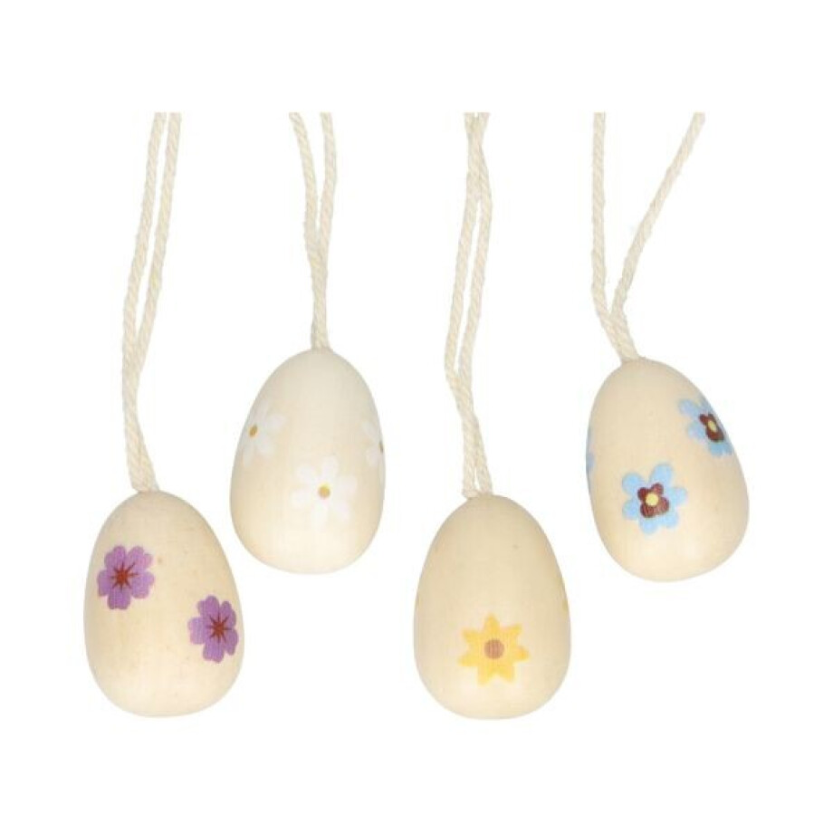 Eitjes met bloemen, hout, 4 stuks afbeelding 1