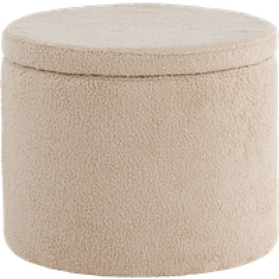 Amelia poef teddystof beige - met opbergruimte - Ø 51 cm afbeelding 1