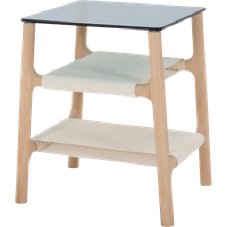 Fawn side table houten bijzettafel whitewash - met glazen tafelblad petrol - 42 x 34 cm afbeelding 1