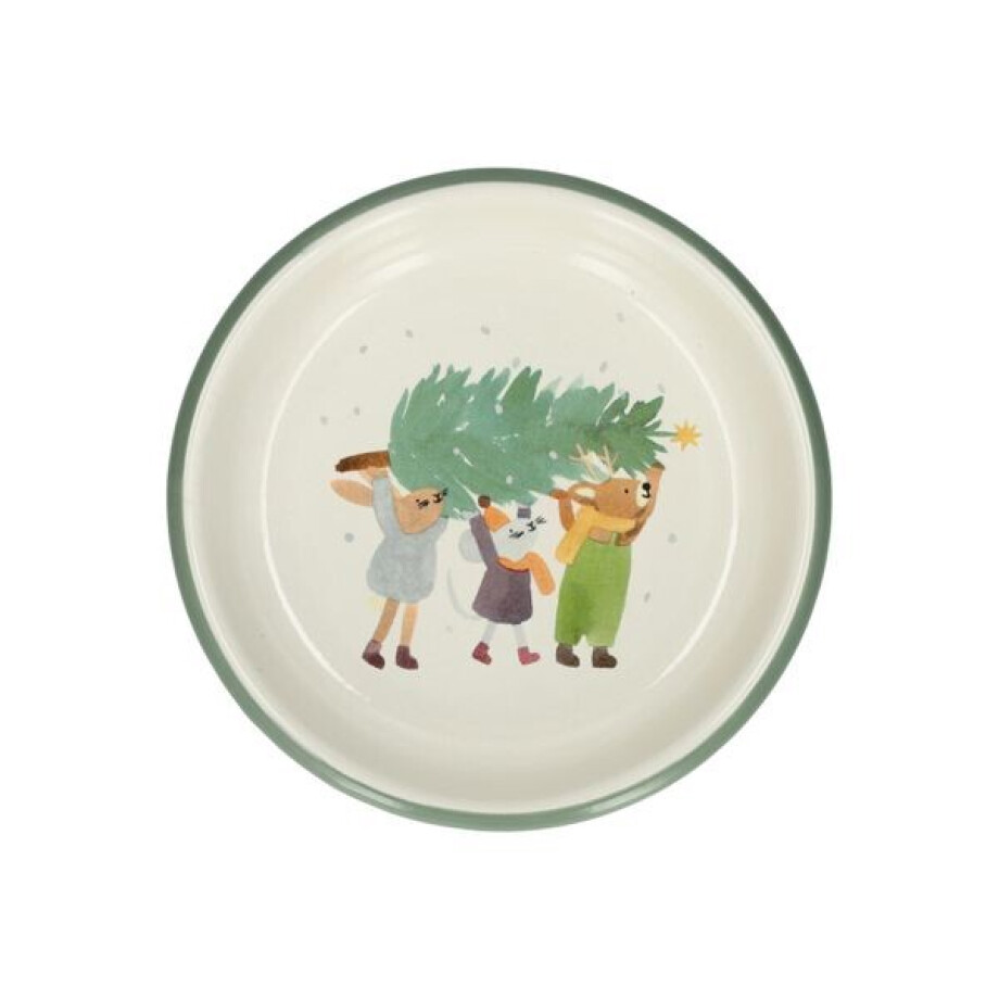 Diep bord, emaille, dieren met kerstboom, Ø14 cm afbeelding 1