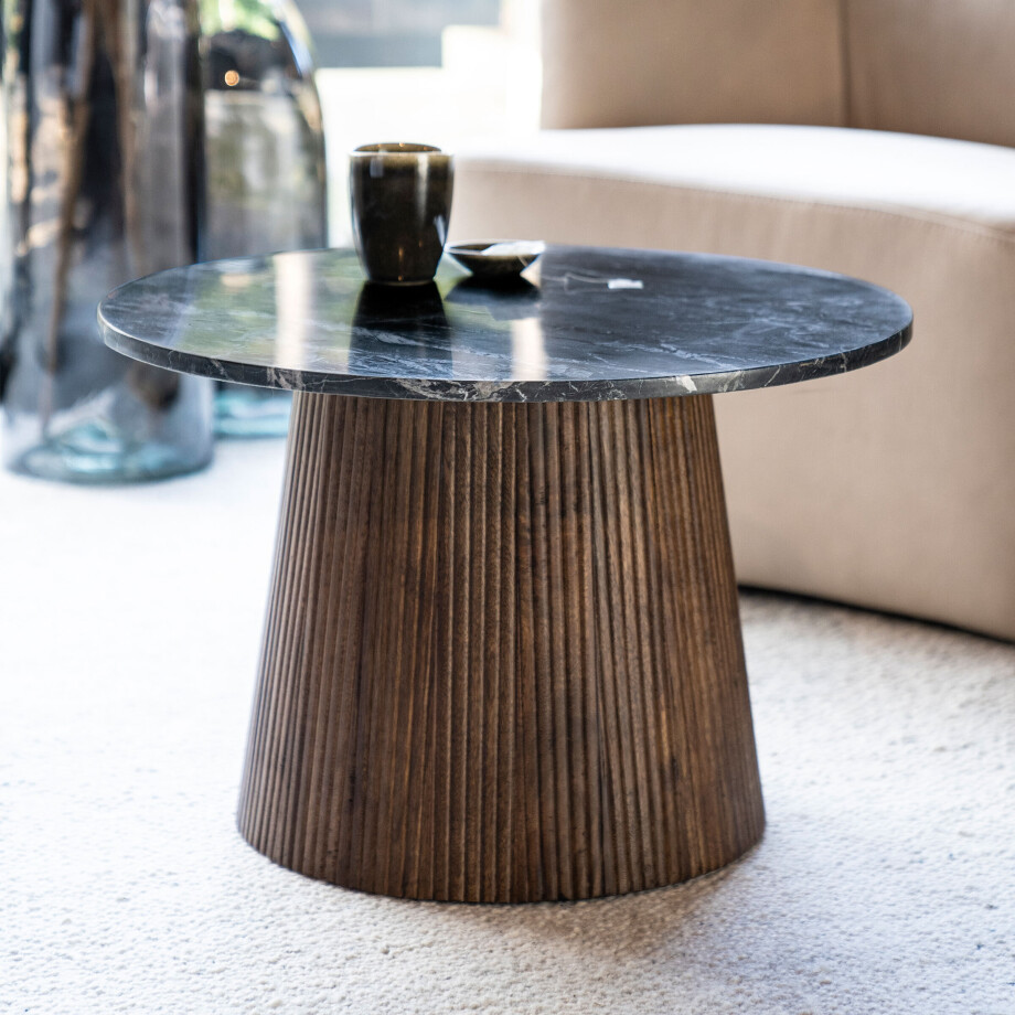 Eleonora Ronde Bijzettafel 'Maxim' Mangohout en marmer, 60cm afbeelding 