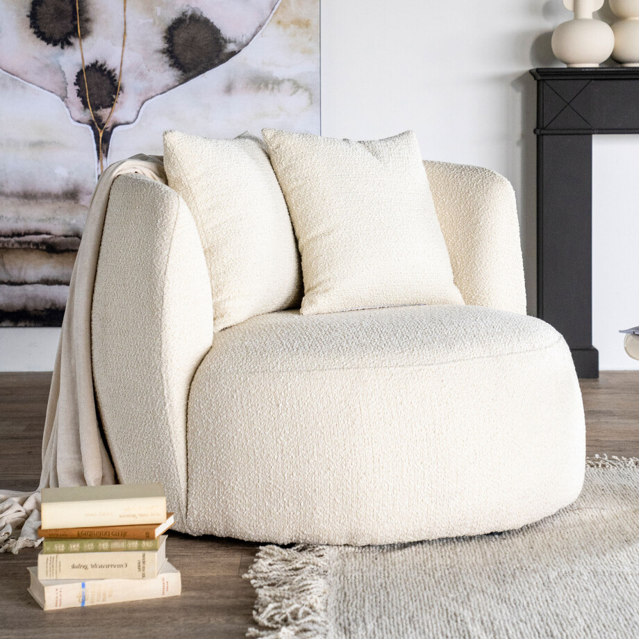 Eleonora Fauteuil 'Louis' Bouclé, kleur Beige afbeelding 1