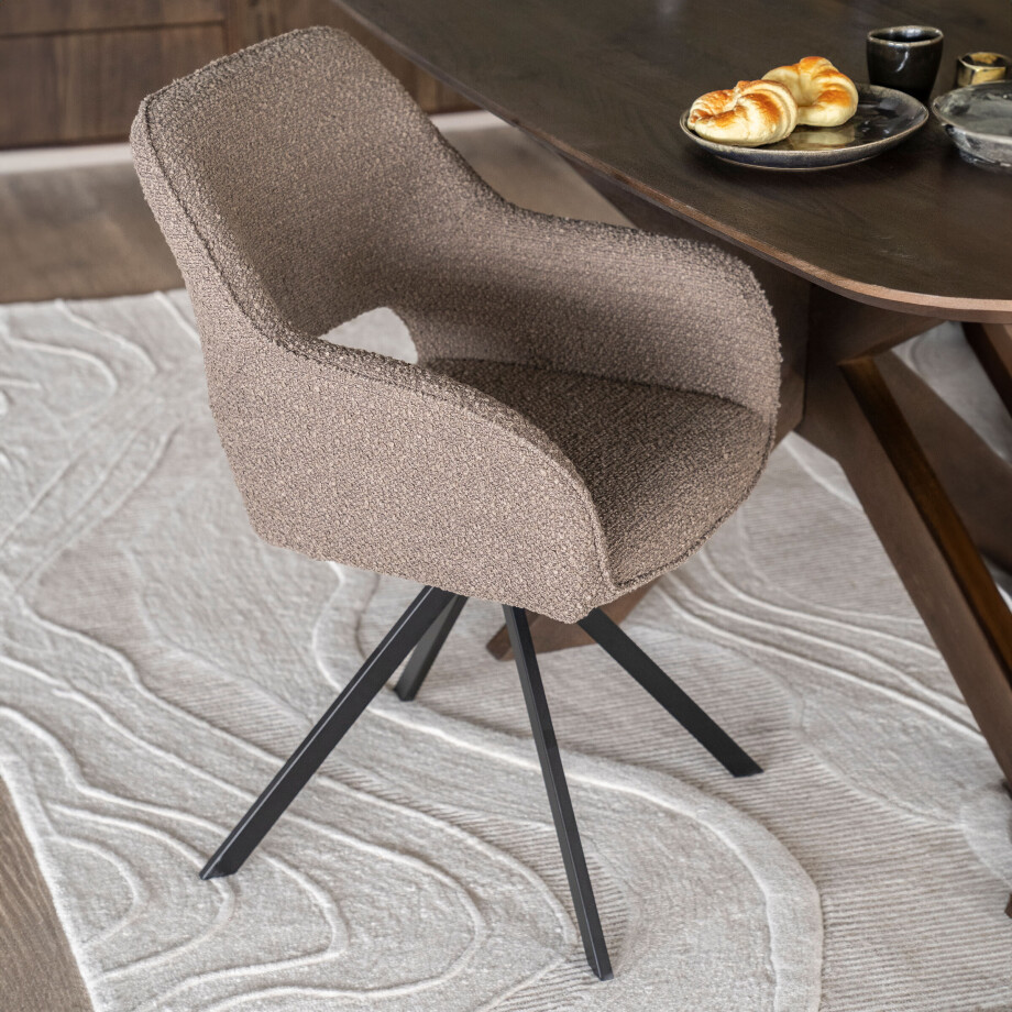 Eleonora Draaibare Eetkamerstoel 'Fabio' Bouclé, kleur Bruin afbeelding 1