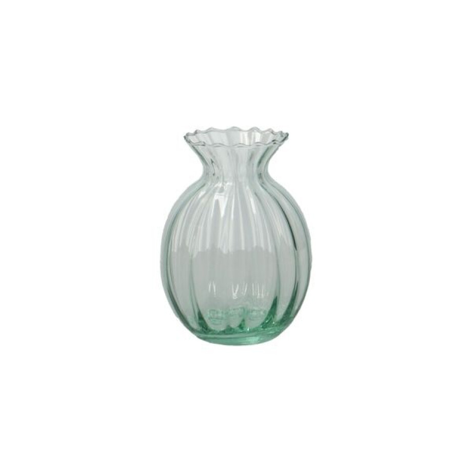 Vaas, ribbels, groen glas, 12 cm Vaas, ribbels, groen glas, 12 cm afbeelding 1