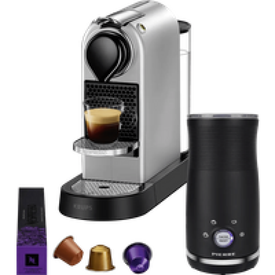 Krups Nespresso Citiz XN741B Zilver + Pierre Melkopschuimer afbeelding 