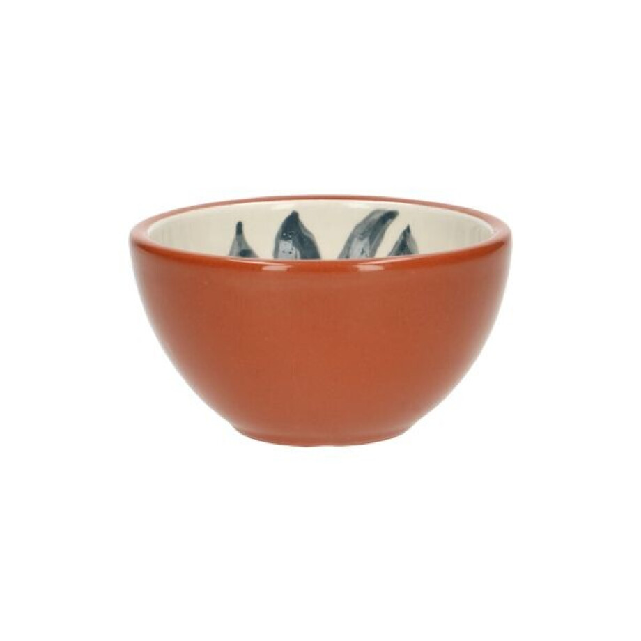 Kom, terracotta, blauw blad, 9,5 x 5 cm Kom, terracotta, blauw blad, 9,5 x 5 cm afbeelding 1