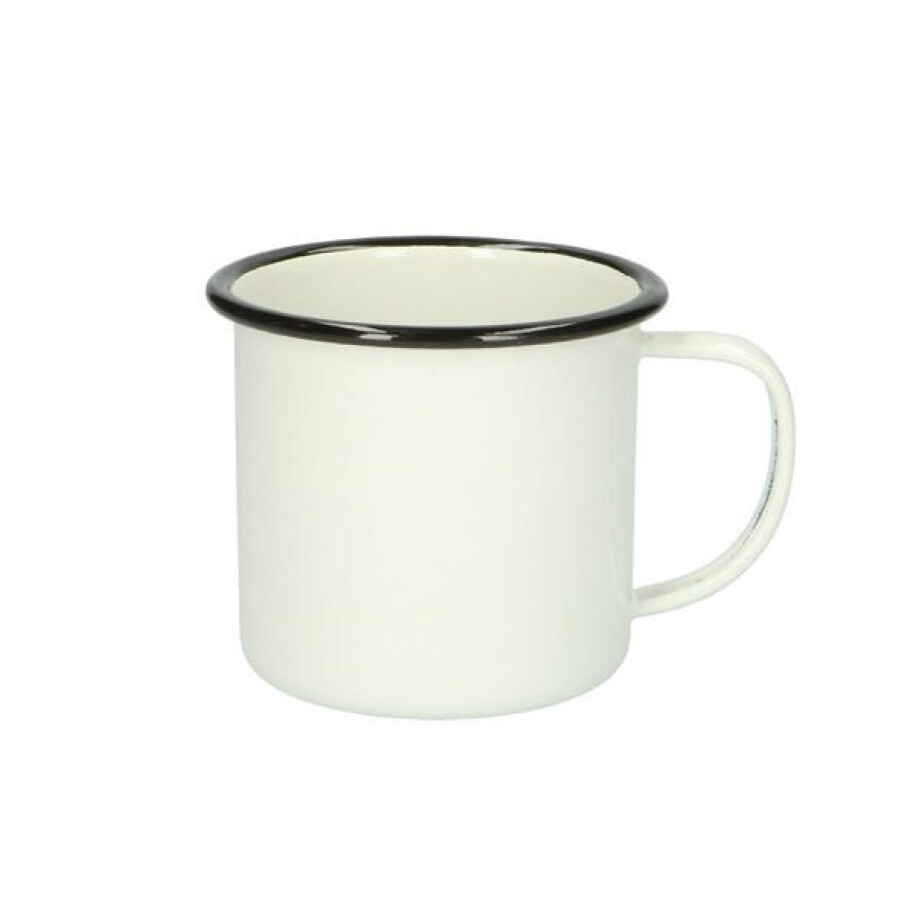 Beker met oor, emaille, zwart/wit, Ø 9 cm Beker met oor, emaille, zwart/wit, Ø 9 cm afbeelding 1