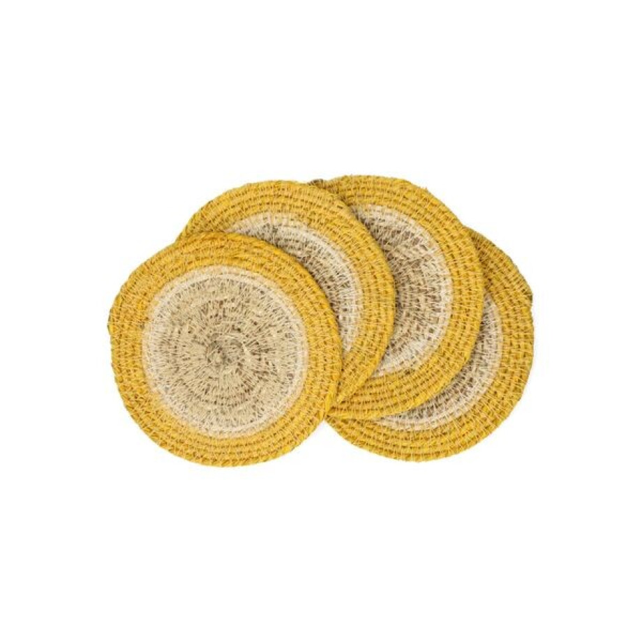 Onderzetters naturel, zeegras, geel, set van 4, Ø11 cm Onderzetters naturel, zeegras, geel, set van 4, Ø11 cm afbeelding 1