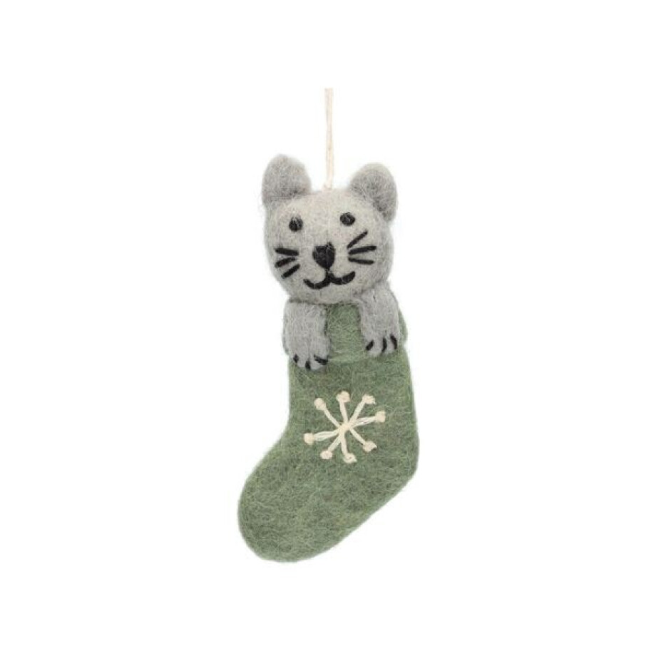 Kersthanger, vilt, kat in een kerstsok Kersthanger, vilt, kat in een kerstsok afbeelding 1