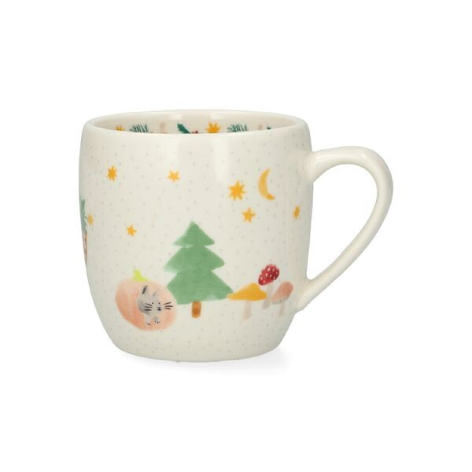 Mok, steengoed, dieren in een kerstbos, Ø8.5 cm afbeelding 1