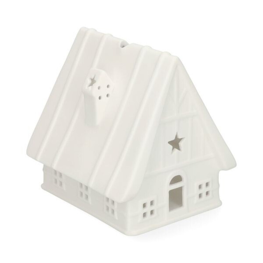 Waxinelichthouder, porselein, barn huisje, 13 cm afbeelding 1