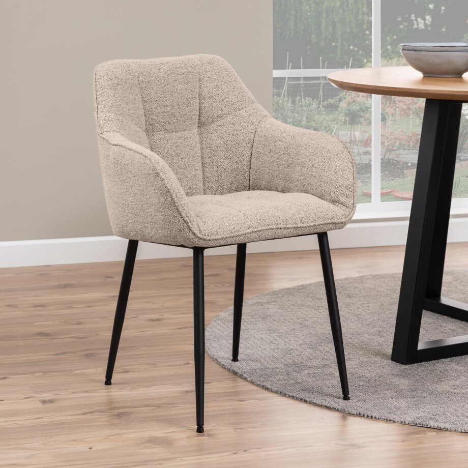 Bendt Eetkamerstoel 'Helena' Bouclé, kleur Beige Bendt Eetkamerstoel 'Helena' Bouclé, kleur Beige afbeelding 1