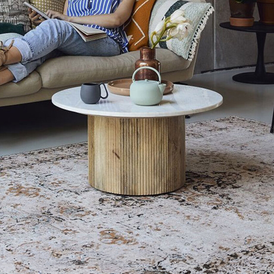 Brix Salontafel 'Nova' Mangohout en marmer, kleur Wit Brix Salontafel 'Nova' Mangohout en marmer, kleur Wit afbeelding 1