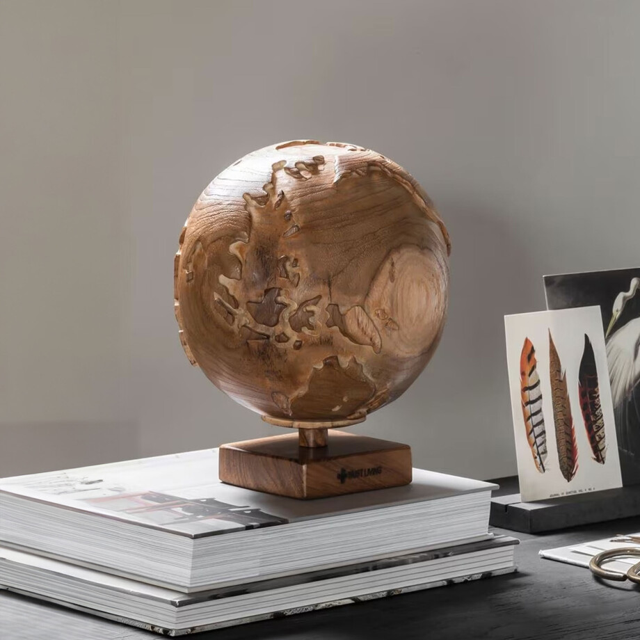 MUST Living Decoratie 'Wereldbol' Teakhout, kleur Naturel afbeelding 1
