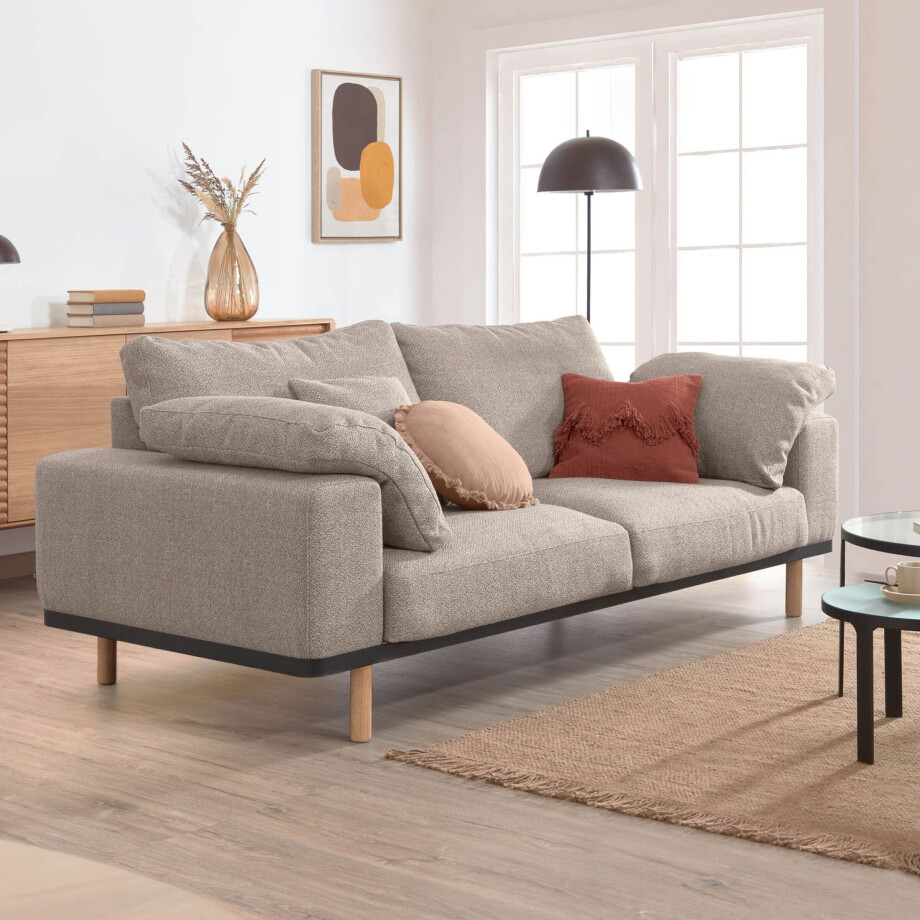Kave Home 3-zits Bank 'Noa' met kussens, kleur Beige / Naturel afbeelding 1