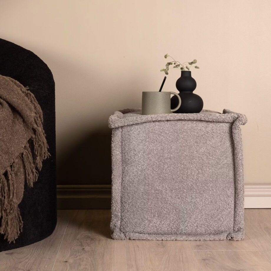 Nohr Hocker 'Ariadna' Bouclé, kleur Lichtgrijs afbeelding 1