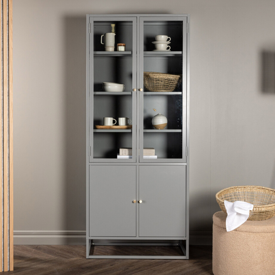 Nohr Vitrinekast 'Shaune' 190 x 80cm, kleur Lichtgrijs afbeelding 1