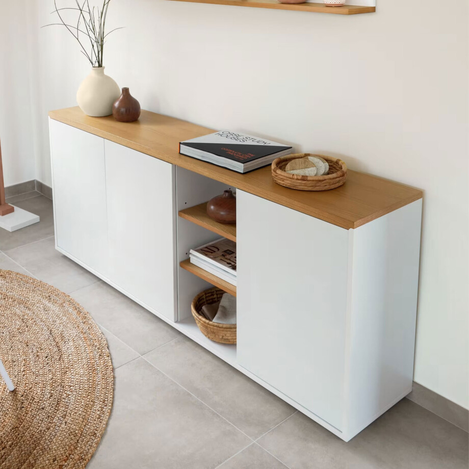 Kave Home Dressoir 'Abilen' Eiken, 180 x 75cm, kleur Wit afbeelding 1