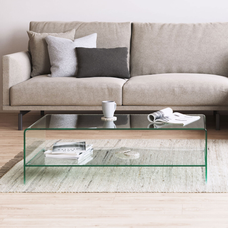 Kave Home Glazen Salontafel 'Burano' met onderplank, 110 x 55 cm Kave Home Glazen Salontafel 'Burano' met onderplank, 110 x 55 cm afbeelding