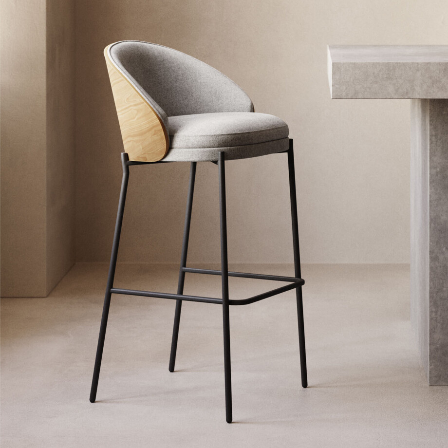 Kave Home Barkruk 'Eamy' Essenhout, kleur Lichtgrijs/Naturel (zithoogte 65cm) Kave Home Barkruk 'Eamy' Essenhout, kleur Lichtgrijs/Naturel (zithoogte 65cm) afbeelding 1