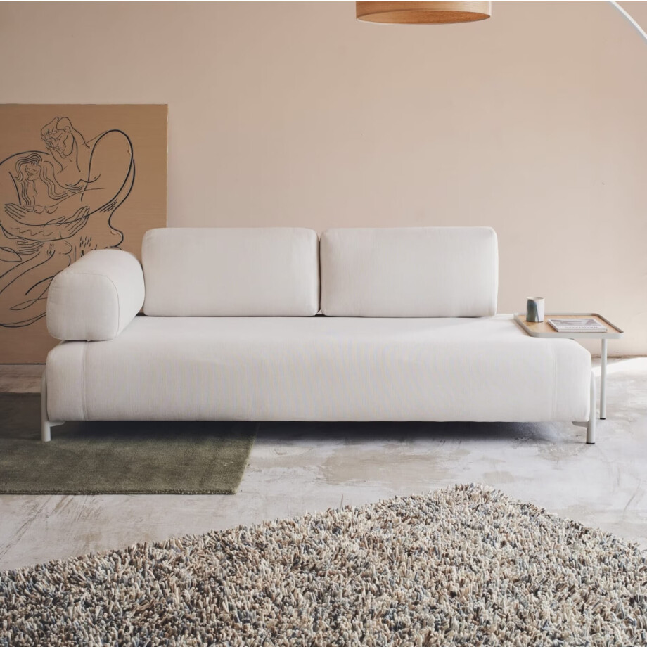 Kave Home 3-zits Bank 'Compo' Met bijzettafel, Chenille, kleur Naturel afbeelding 1