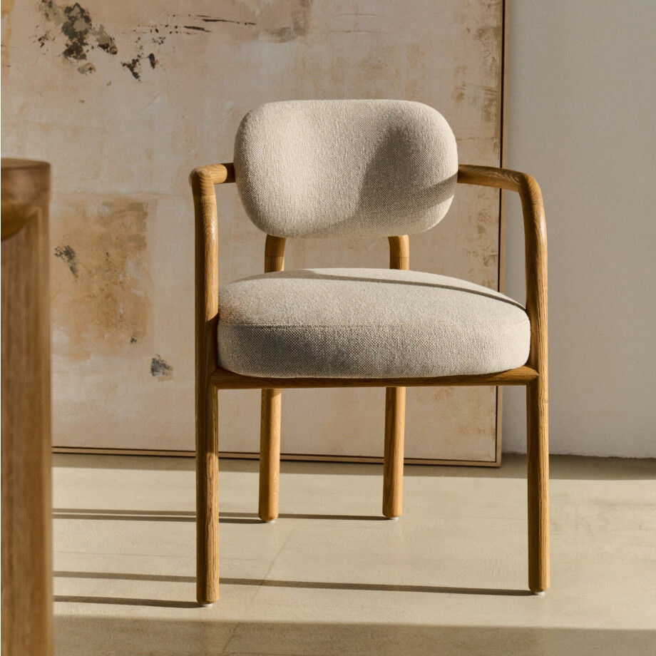 Kave Home Eetkamerstoel 'Melqui' Eikenhout, kleur Beige afbeelding 1