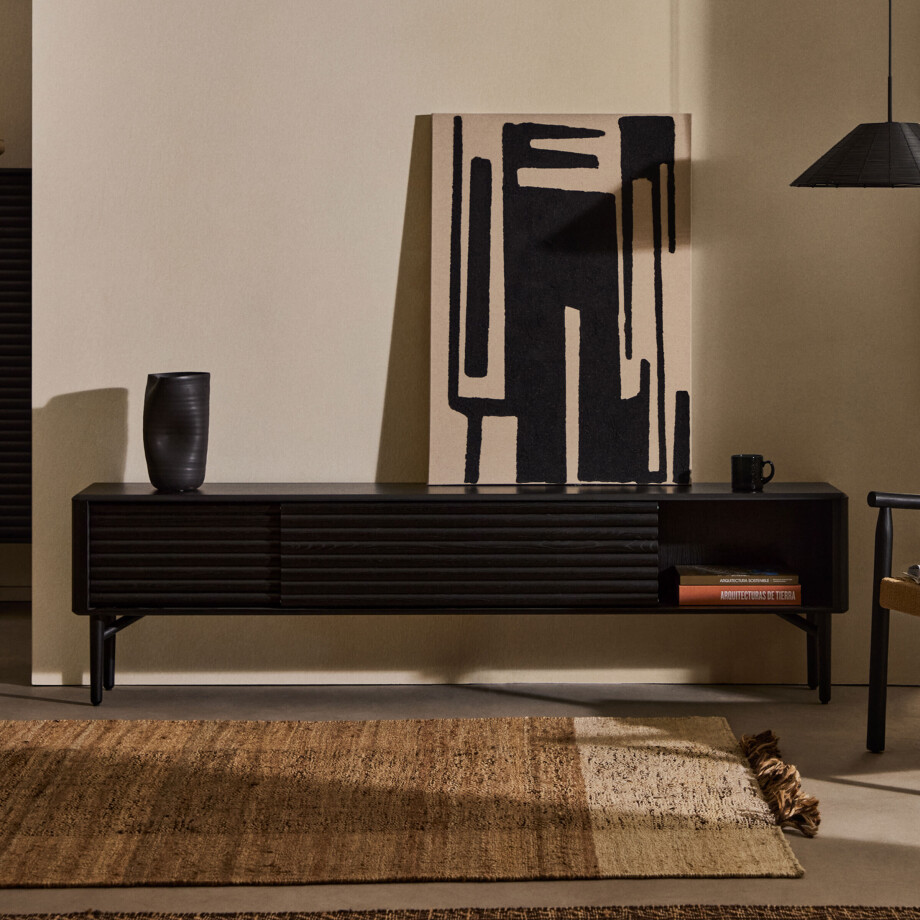 Kave Home TV-meubel 'Lenon' Eikenhout, 200cm, kleur Zwart Kave Home TV-meubel 'Lenon' Eikenhout, 200cm, kleur Zwart afbeelding 1