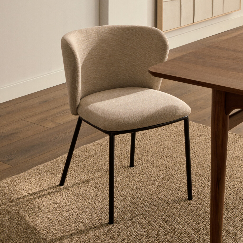 Kave Home Eetkamerstoel 'Ciselia' Chenille, kleur Beige Kave Home Eetkamerstoel 'Ciselia' Chenille, kleur Beige afbeelding 1