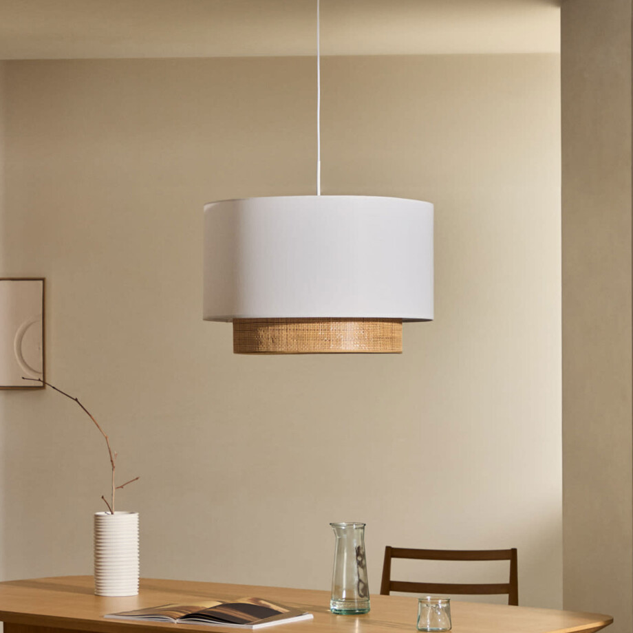 Kave Home Lampenkap 'Erna' Bamboe en stof, Ø60cm afbeelding 1