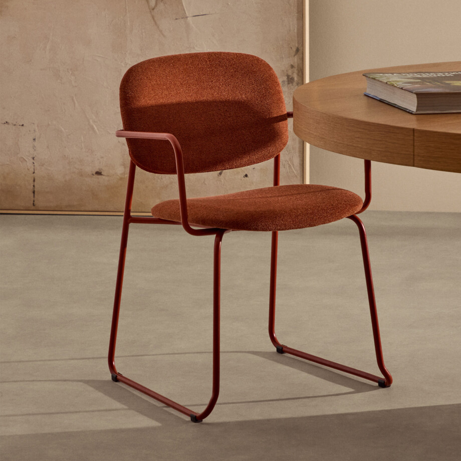 Kave Home Eetkamerstoel 'Meli' Chenille, kleur Terracotta afbeelding 1