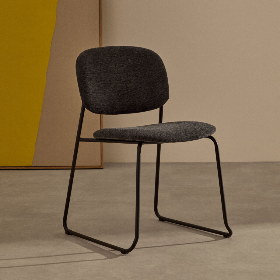 Kave Home Eetkamerstoel 'Meli' Chenille, kleur Donkergrijs afbeelding 1