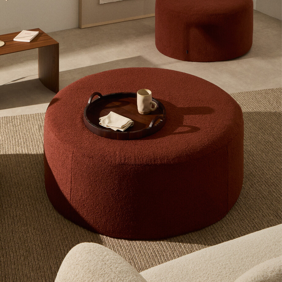 Kave Home Poef 'Kaeli' Bouclé, 90cm, kleur Terracotta afbeelding 1