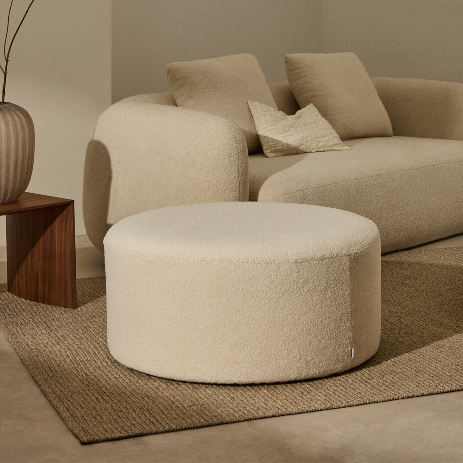 Kave Home Poef 'Kaeli' Bouclé, 90cm, kleur Ecru afbeelding 1