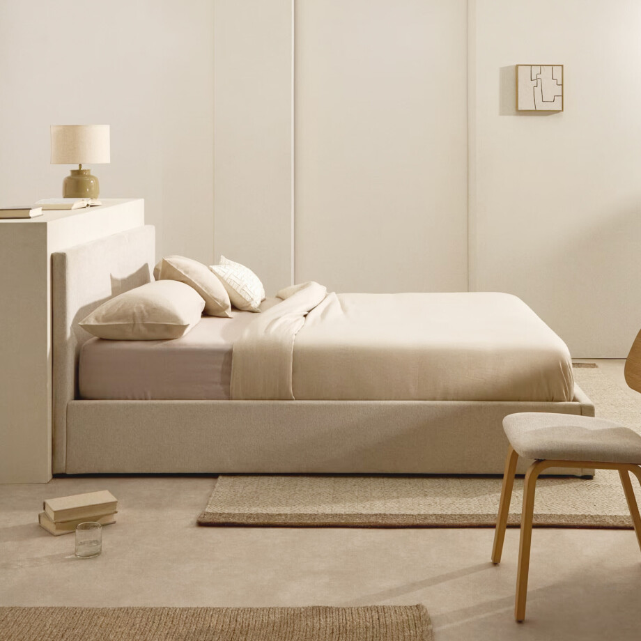 Kave Home Bed 'Nahiri' Chenille, 160 x 200cm, kleur Beige afbeelding 1