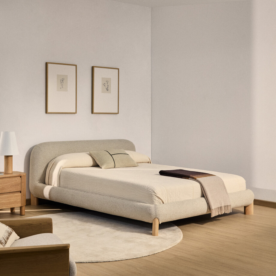 Kave Home Bed 'Odina' Bouclé, 180 x 200cm, kleur Ecru/Naturel afbeelding 1