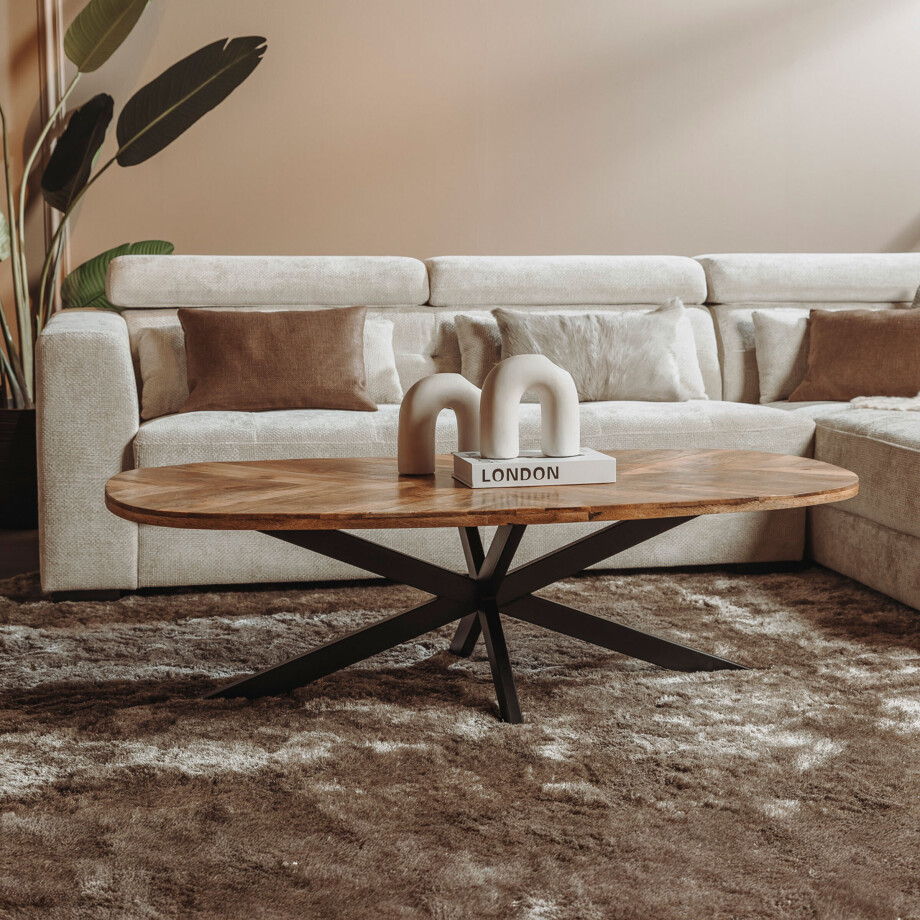 Tower Living Deens Ovale Salontafel 'Silvi' Mangohout, 130 x 70cm, kleur Naturel afbeelding 1