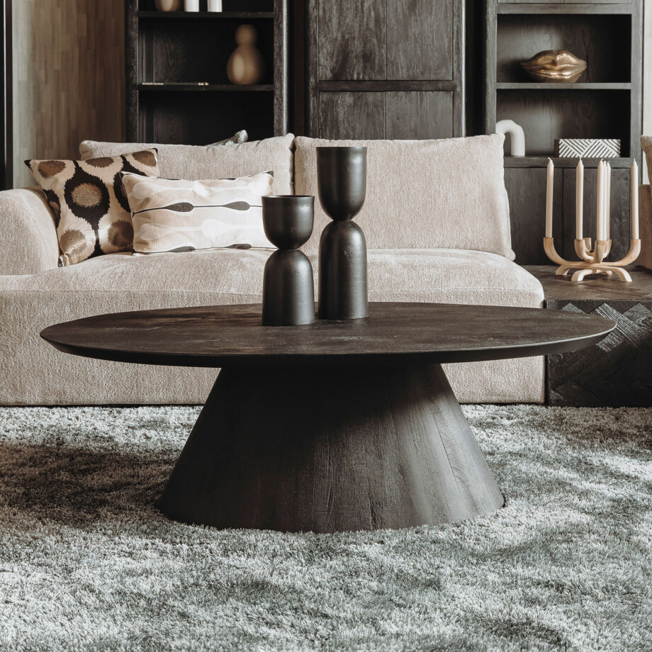 Tower Living Ovale Salontafel 'Premana' Mangohout, 135 x 75cm, kleur Zwart afbeelding 1