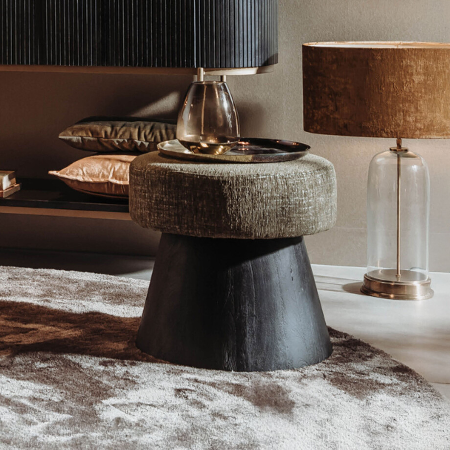 Tower Living Hocker 'Ossana' Mangohout en stof, 50cm Tower Living Hocker 'Ossana' Mangohout en stof, 50cm afbeelding