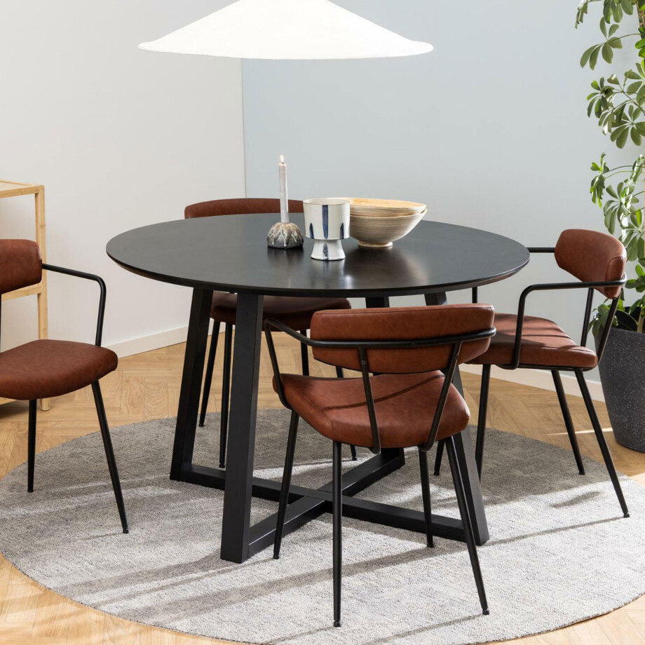 Bendt Ronde Eettafel 'Lila' Eiken, 120cm, kleur Zwart afbeelding 1