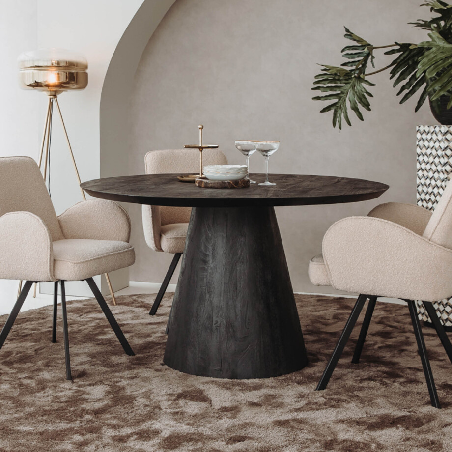 Tower Living Ronde Eettafel 'Premana' Mangohout, 130cm, kleur Zwart afbeelding 1