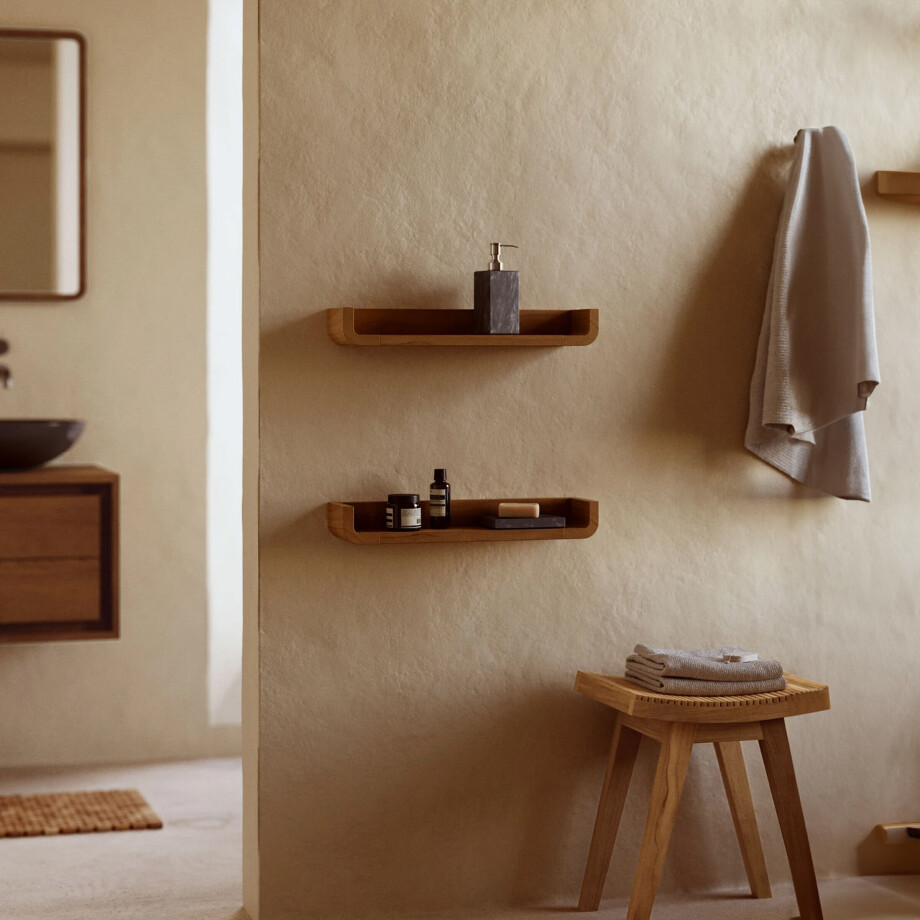 Kave Home Wandplank 'Shamel' Teakhout, Set van 2 stuks, kleur Walnoot afbeelding 1