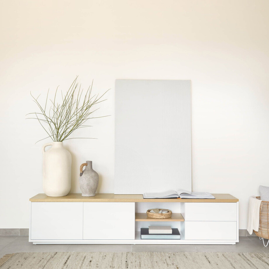 Kave Home TV-meubel 'Abilen' Eiken, 200 x 44cm, kleur Wit afbeelding 1