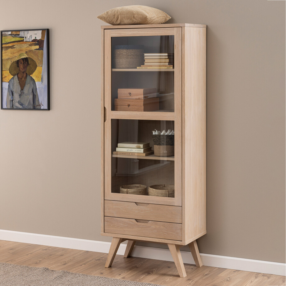 Bendt Vitrinekast 'Mads' 190 x 72cm, licht eikenfineer Bendt Vitrinekast 'Mads' 190 x 72cm, licht eikenfineer afbeelding 1