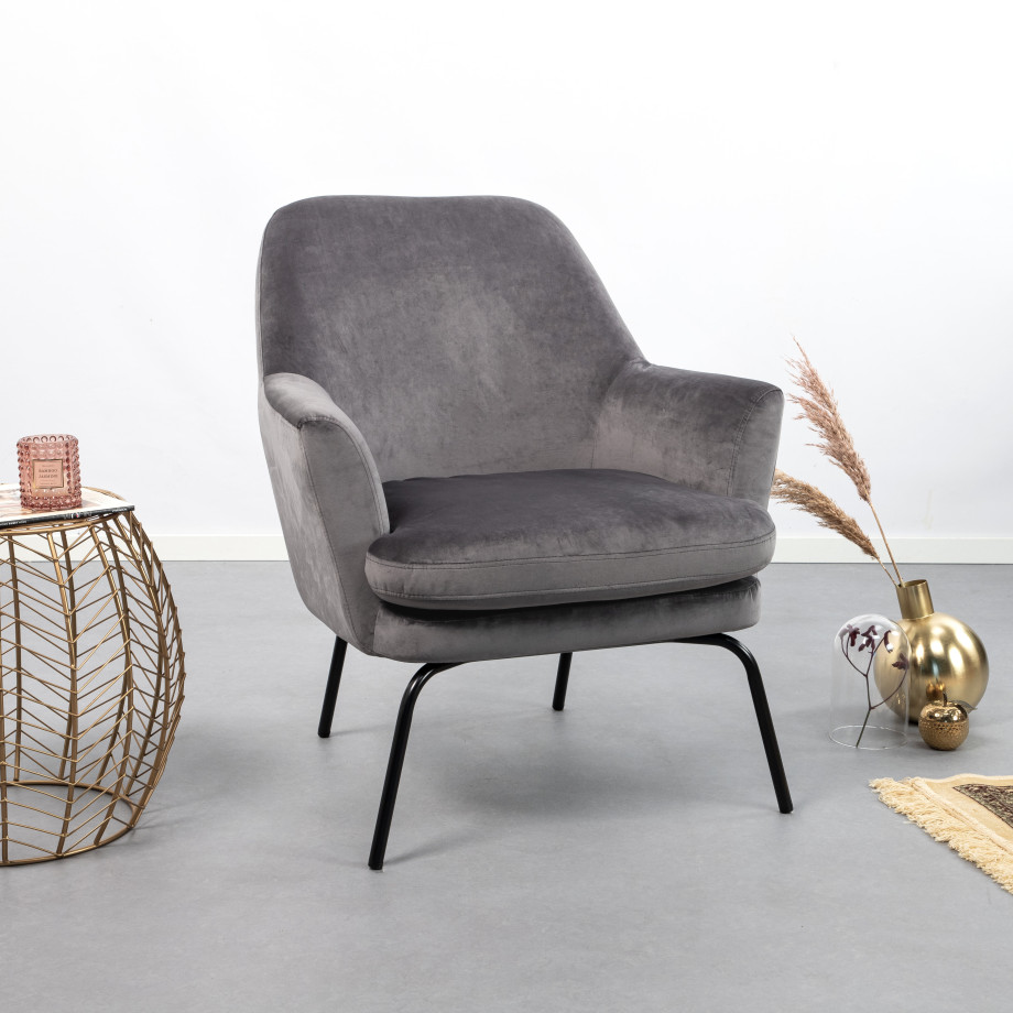 Fauteuil 'Kian' Velvet, kleur donkergrijs afbeelding 1